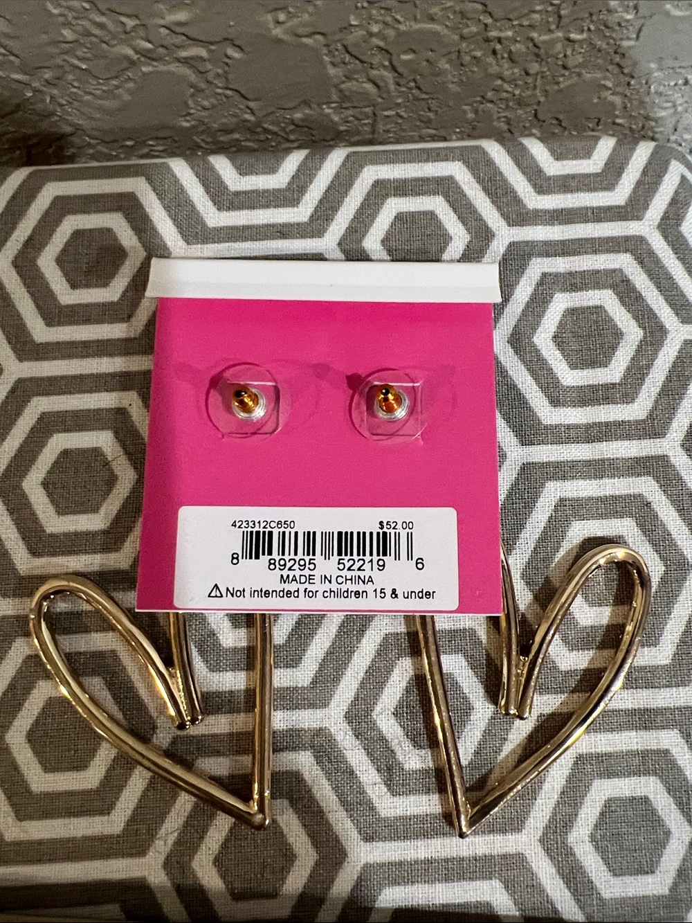 Betsey Johnson Gold-Tone Pink Crystal Open Heart Drop Earrings - Picture 4 of 6